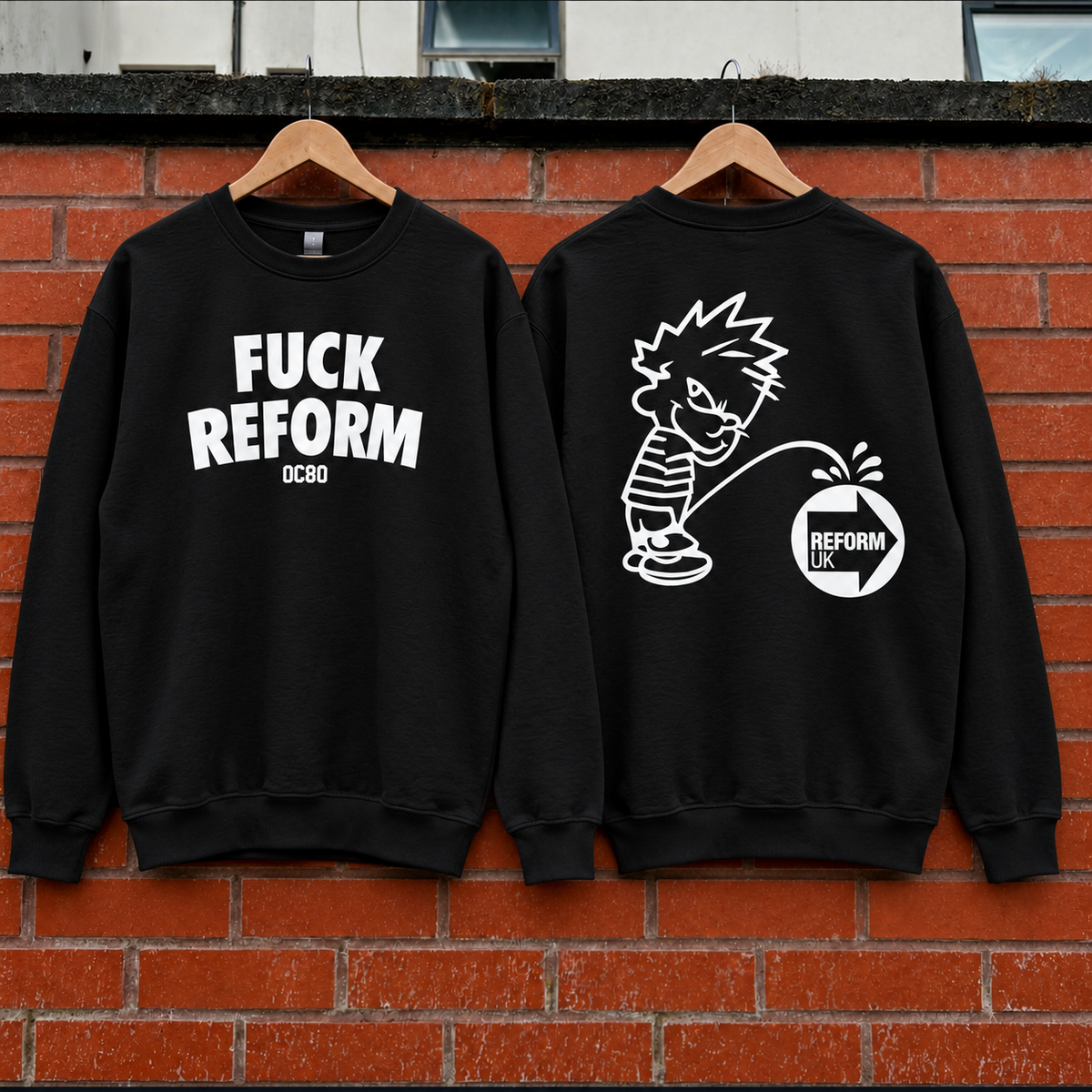 OC80 Fuck Reform black crewneck jumper front and back mock-up