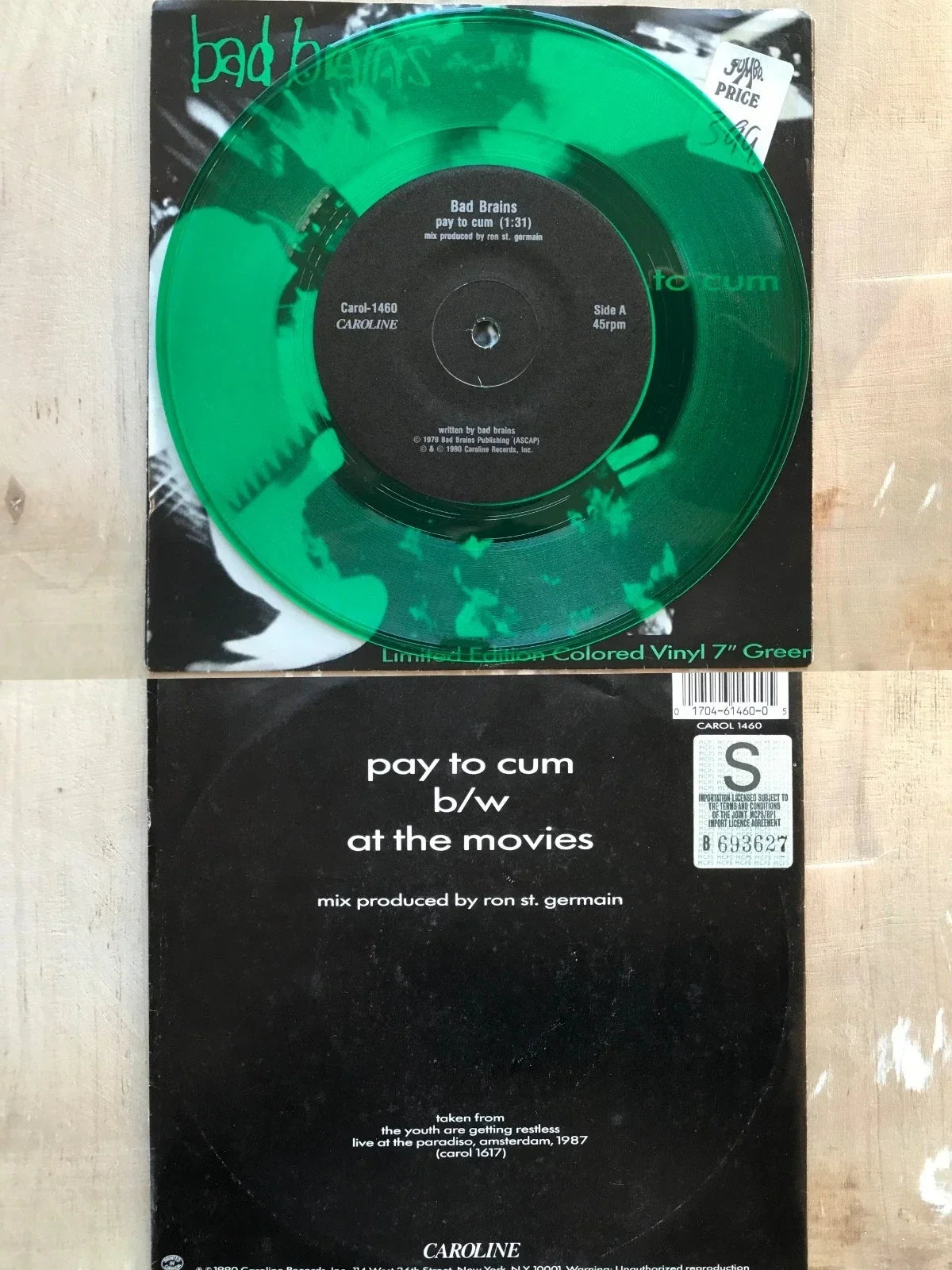 Bad Brains – Pay to Cum / At the Movies (Live). Original eBay seller photo of sleeve and record.